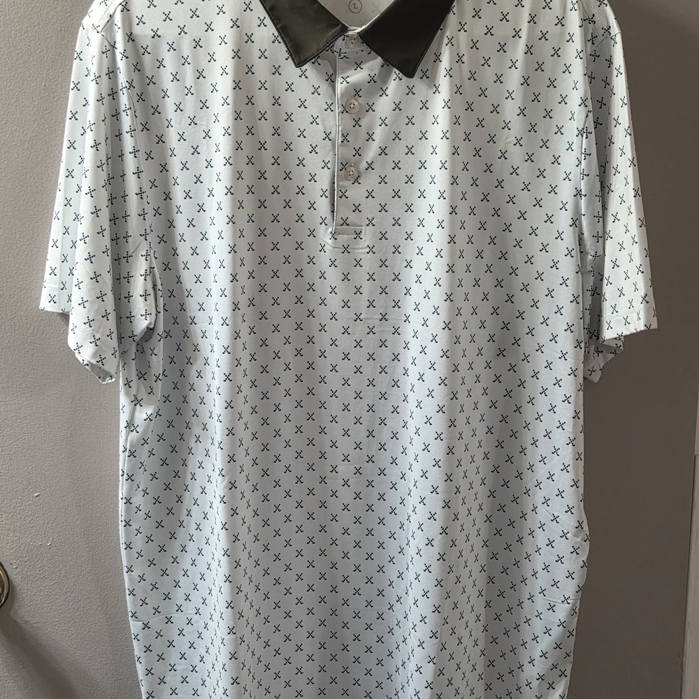 Ppolaflon White With Green Accent Color And Design Polo Golf Shirt. Sz L - Picture 3 of 8